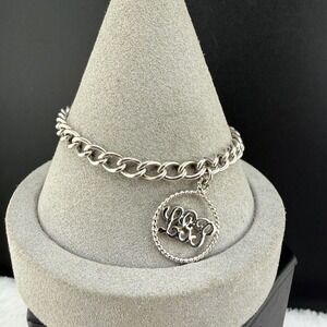 Vintage Sterling Silver Monogram Charm Bracelet Silver Curb Chain Script LGP 7"